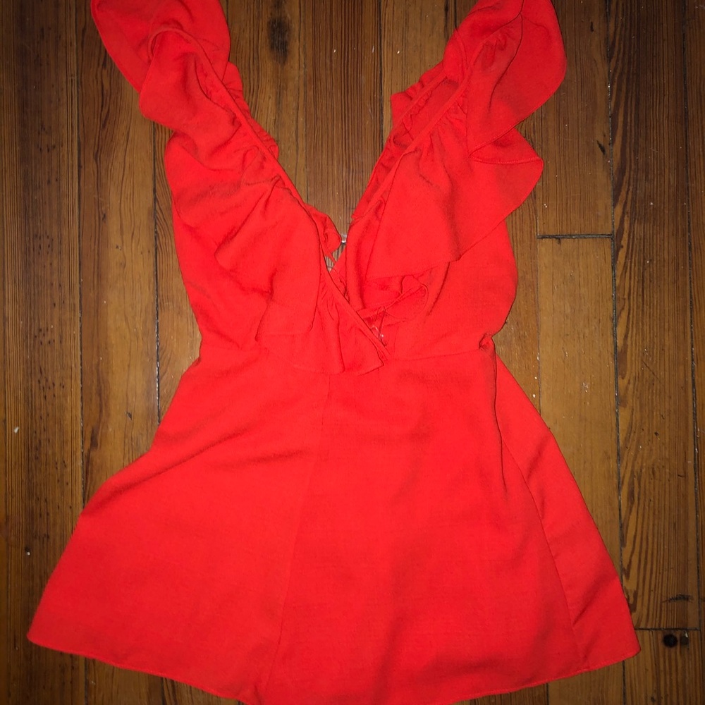EUC Impeccable Pig Coral Romper w Crosss Back